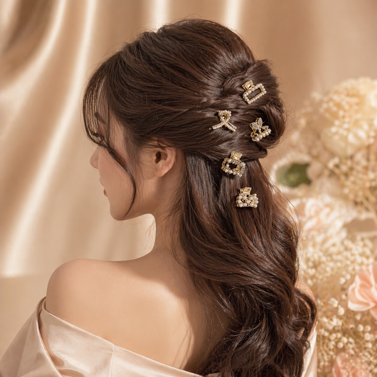 Mini Hair Clips - 8pc Assorted Gold Diamante & Pearl