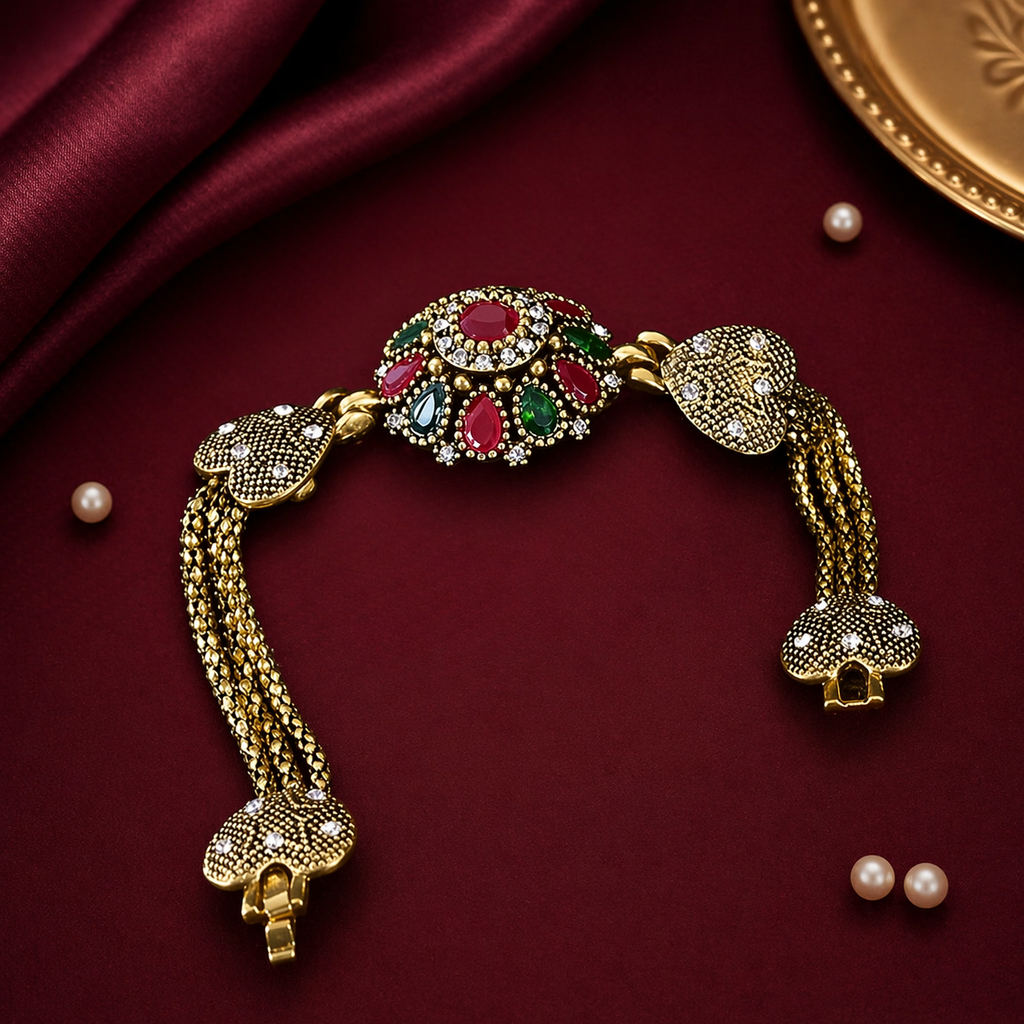 Antique Style Gold Floral Medallion Bracelet