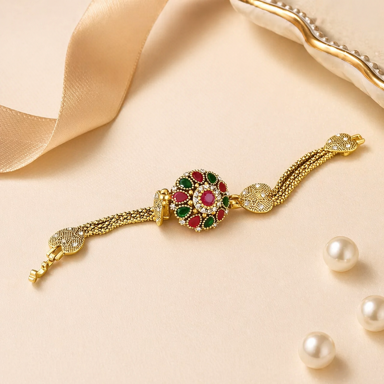 Antique Style Gold Floral Medallion Bracelet