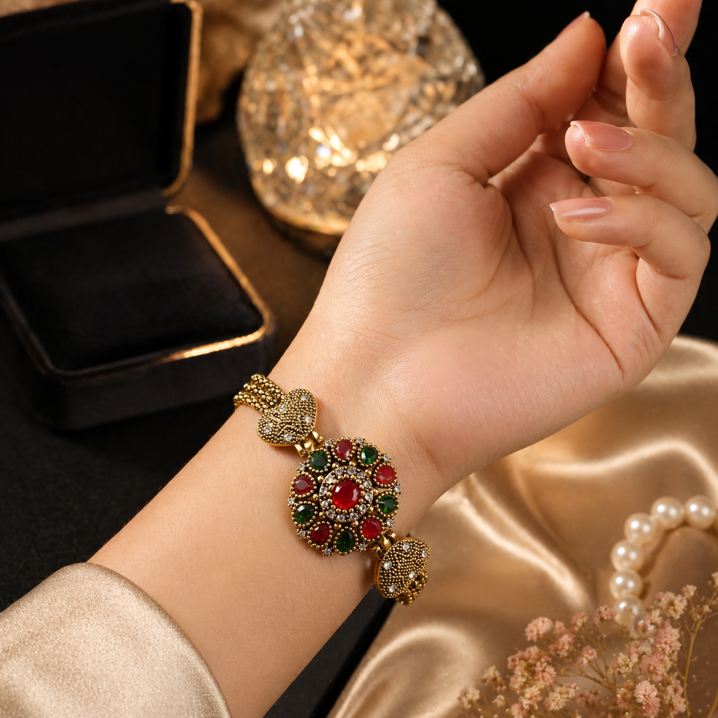 Antique Style Gold Floral Medallion Bracelet