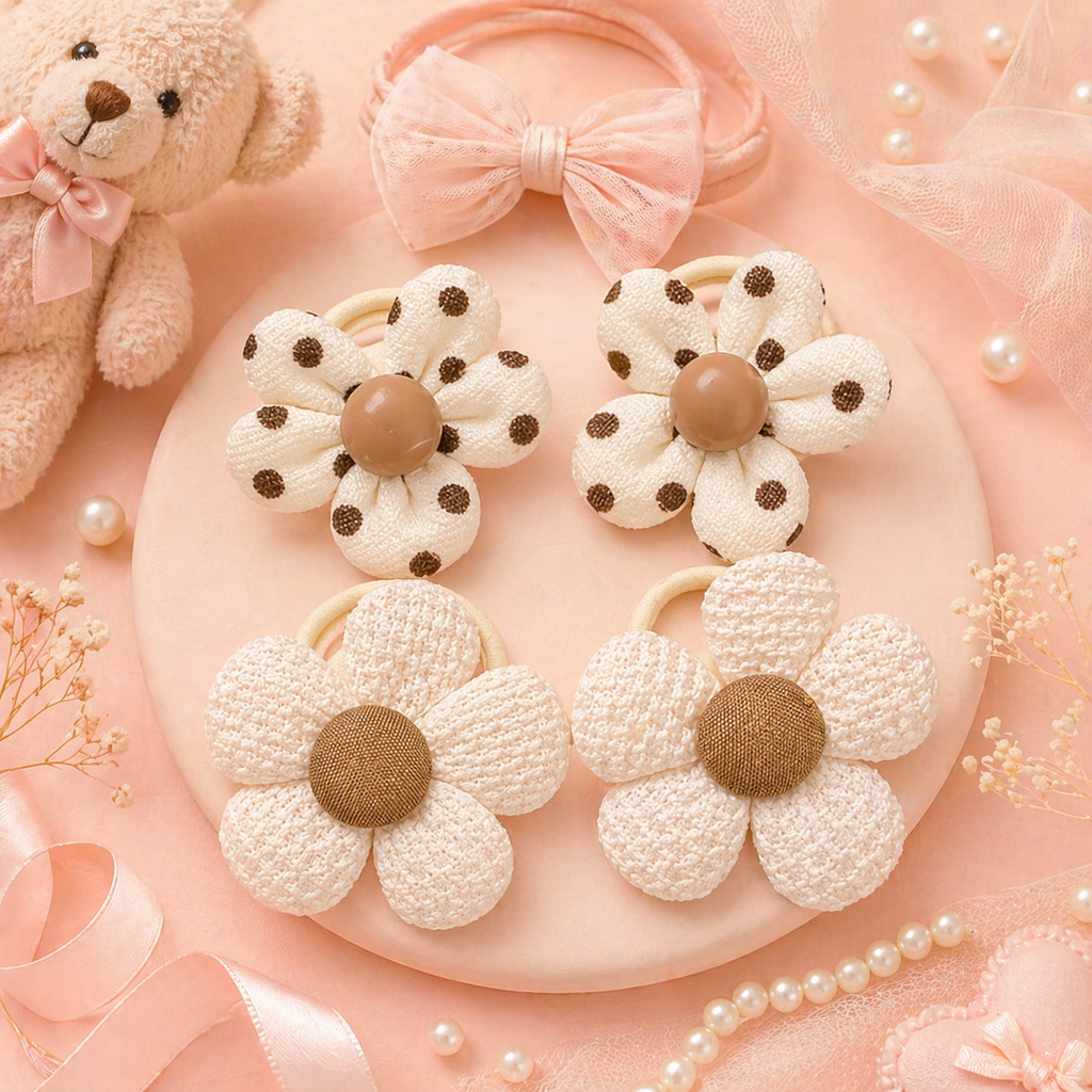 Korean Style Bow & Flower Hair Ties - 10pc Kids Set