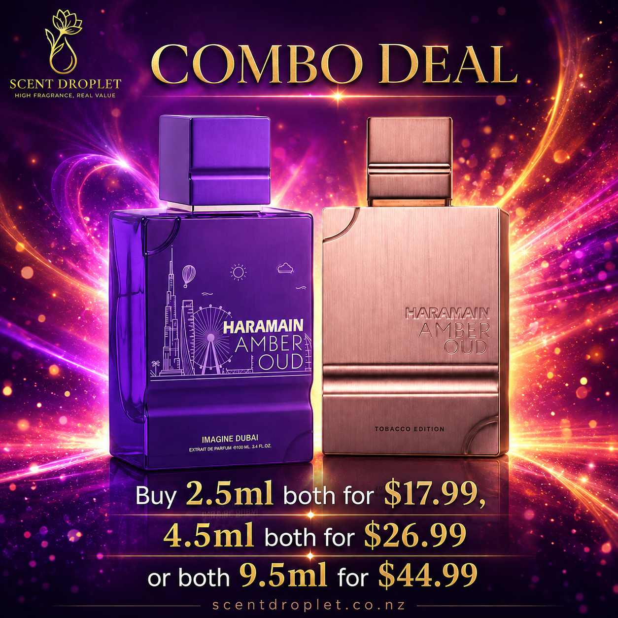 Al Haramain Amber Oud Duo Combo – Tobacco Edition & Imagine Dubai (Decants)
