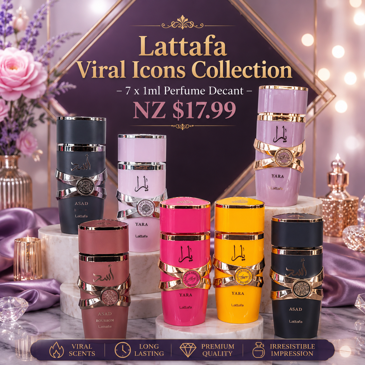 Lattafa Viral Icons Collection – 7 x 1ml Perfume Decant NZ