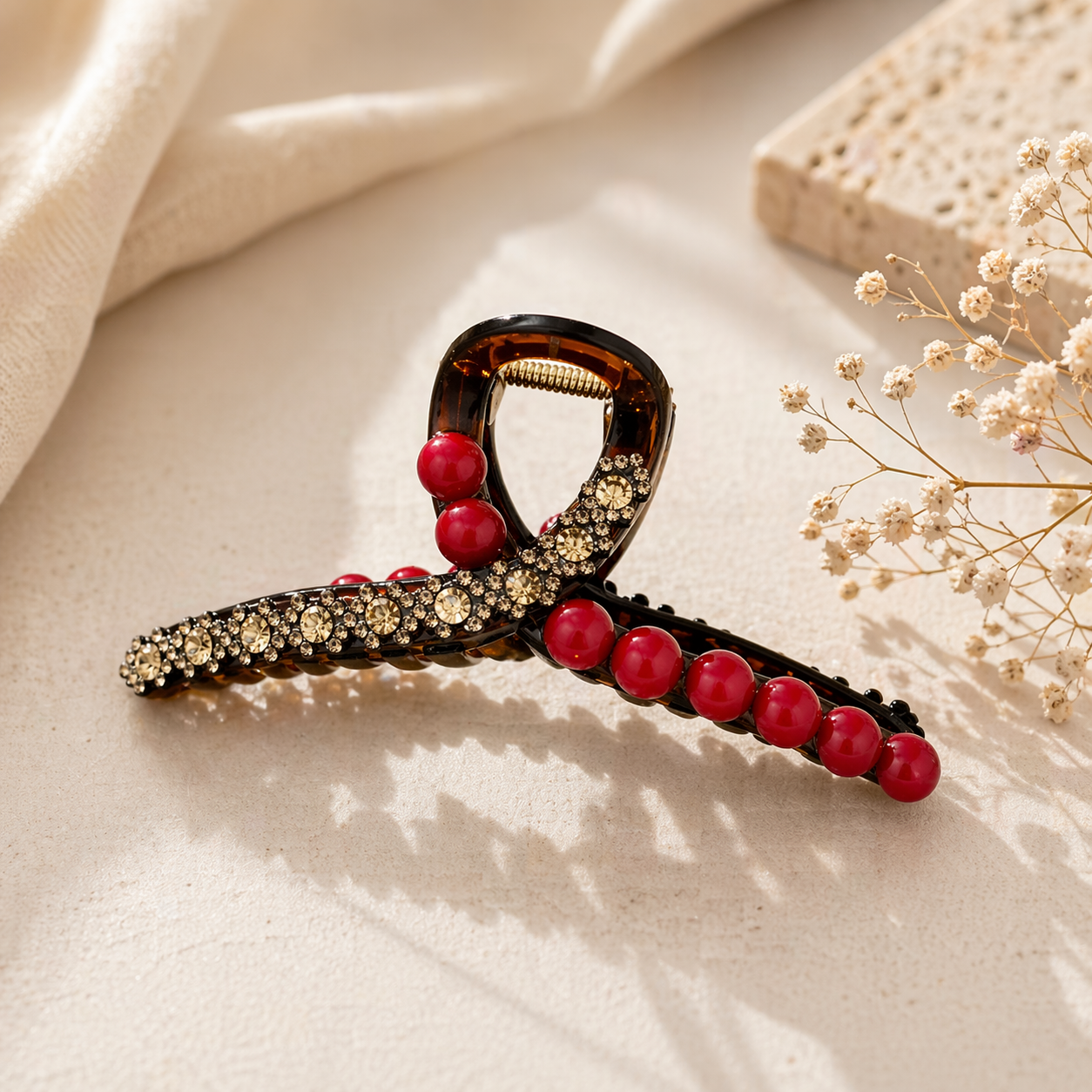 Hair Clip - Red Beads & Diamante