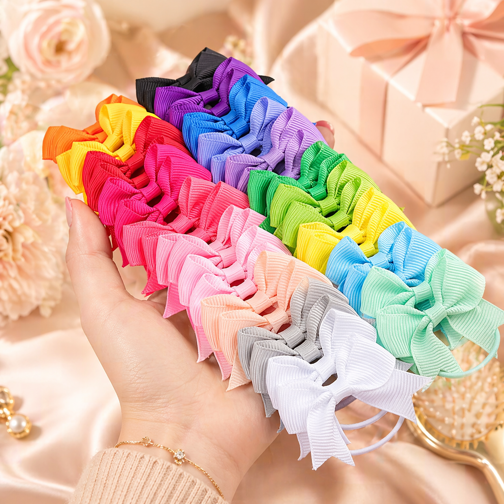 Bow Hair Ties - 10 Pairs (20pc) Assorted Colours