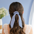 Bow Scrunchie Hair Ties - 3pc Assorted (Blue and White)