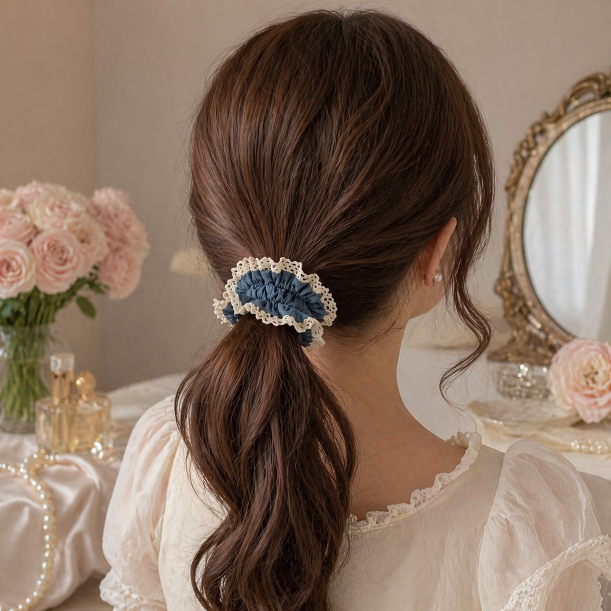 Lace Trim Scrunchies - 4pc Set