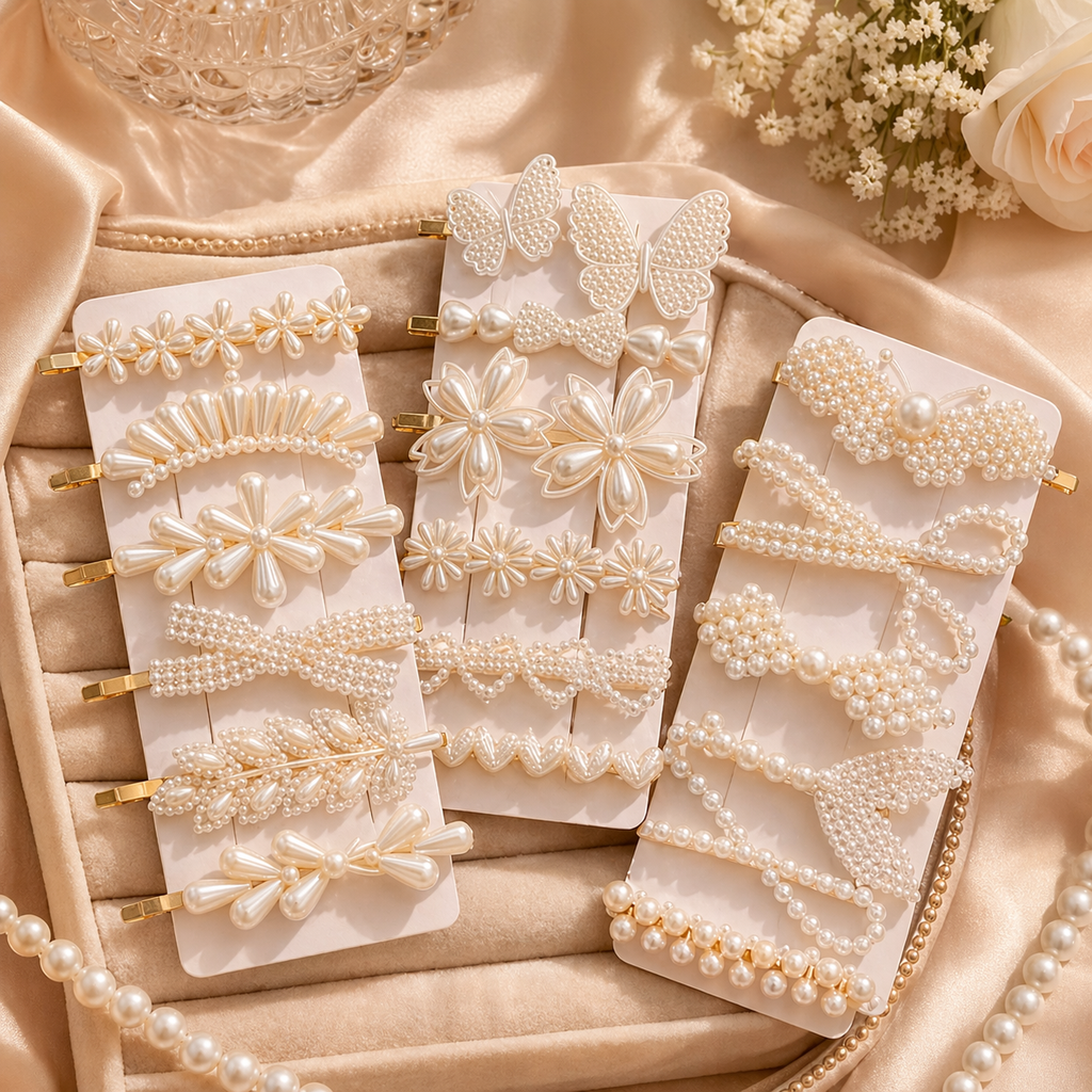 Imitation Pearl Hair Clips Set - 18 Pieces | Butterfly, Bow, Floral & More