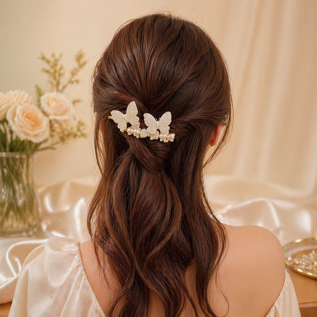 Imitation Pearl Hair Clips Set - 18 Pieces | Butterfly, Bow, Floral & More
