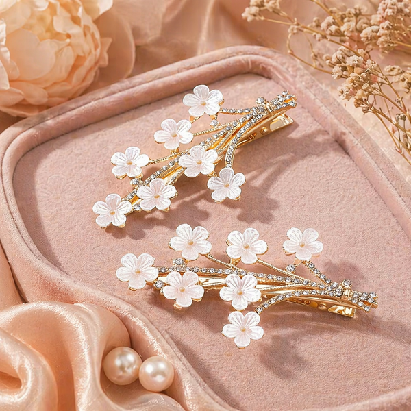 Crystal Cherry Blossom Branch Hair Clips - 2pc Set