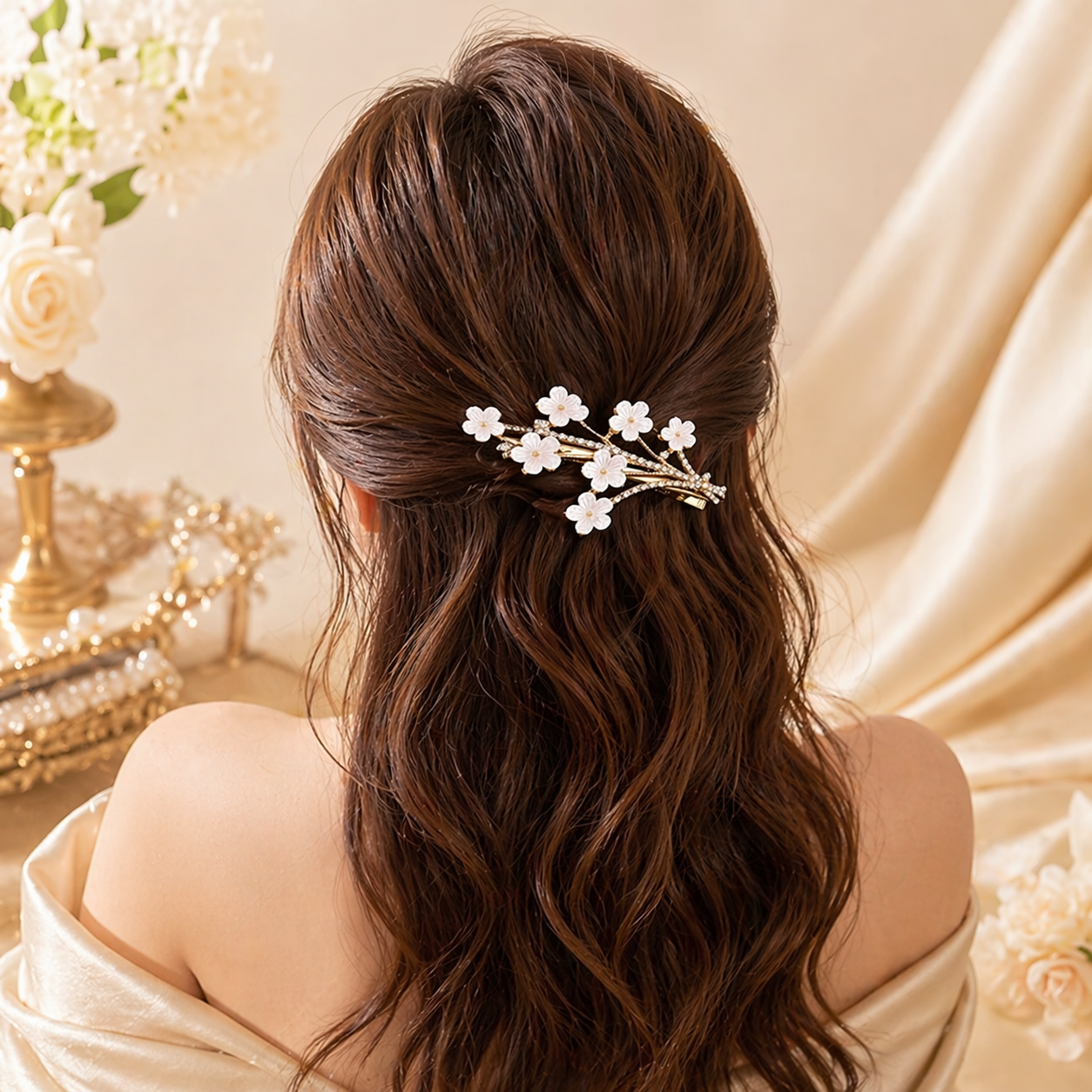 Crystal Cherry Blossom Branch Hair Clips - 2pc Set