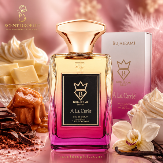 A La Carte by Bujairami EDP bottle with vanilla, caramel, chocolate and cream