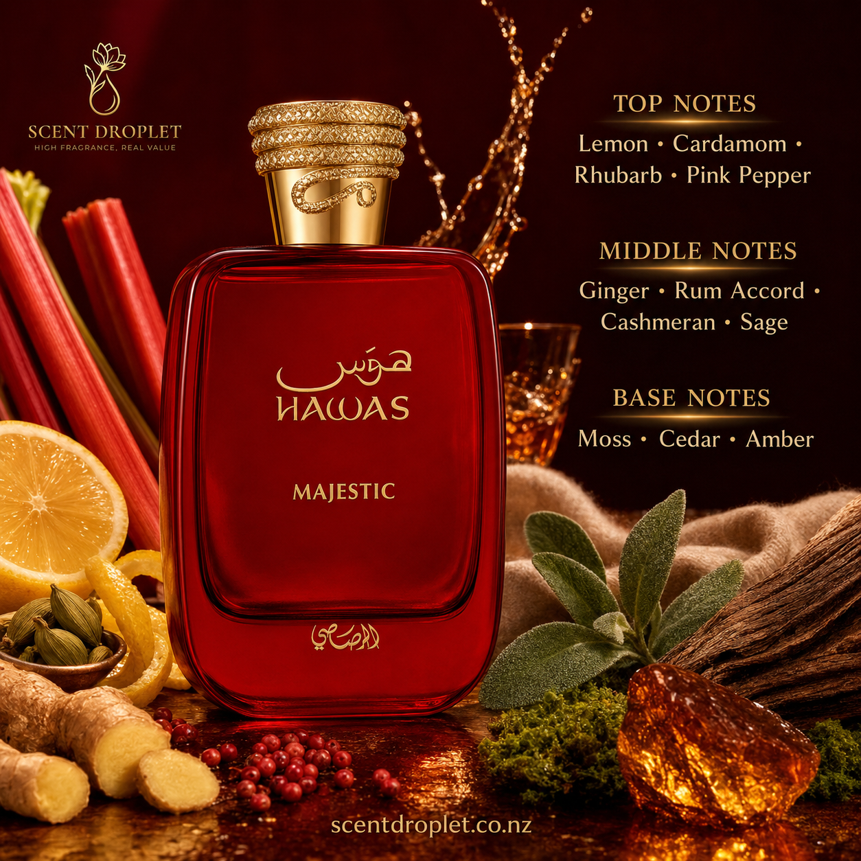 Hawas Majestic fragrance notes: top, middle and base