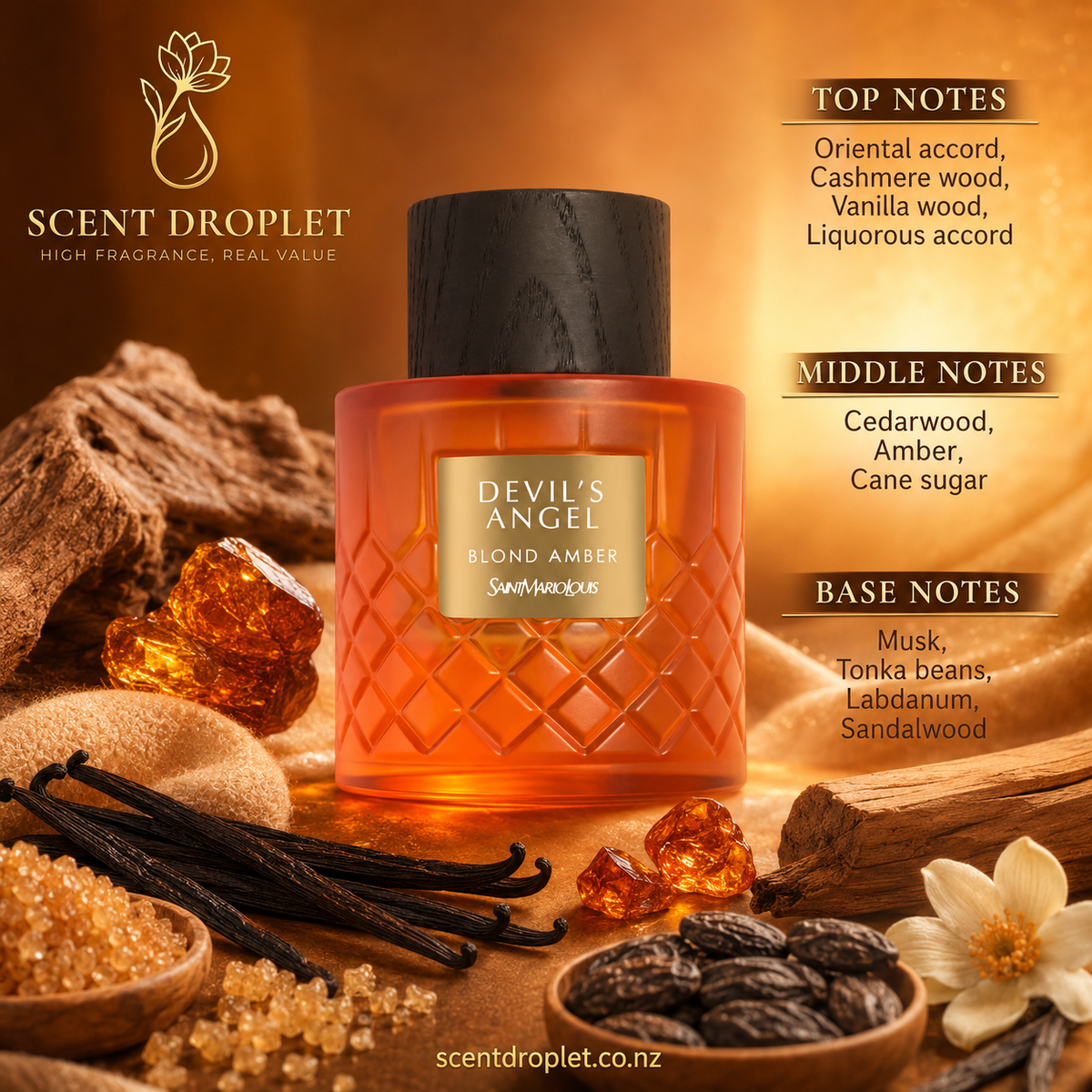 Devil's Angel Blond Amber by Shaikh Saeed Extrait de Parfum decant bottle with notes
