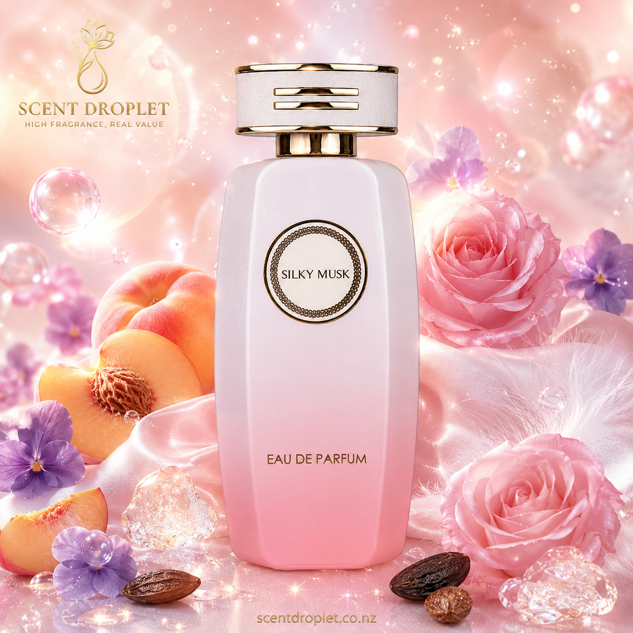 Silky Musk by Gulf Orchid EDP – Special Import bottle with roses and peach