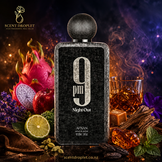 9 PM Night Out by Afnan Extrait bottle lifestyle shot