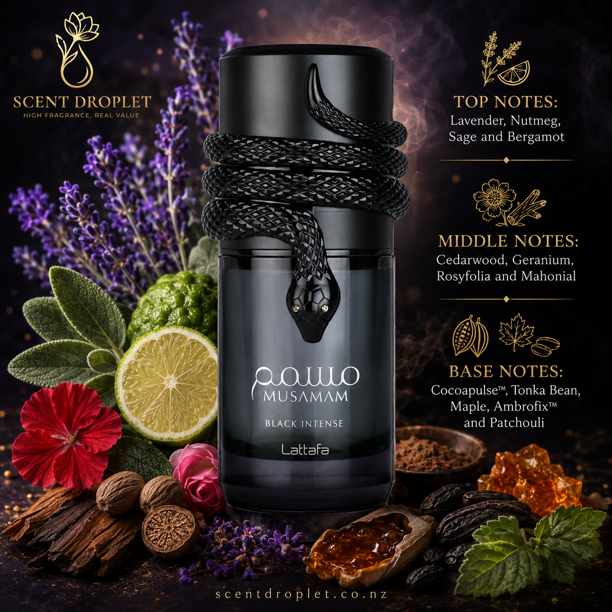 Musamam Black Intense by Lattafa fragrance notes