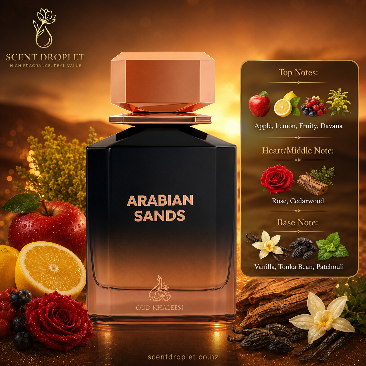Arabian Sands by Oud Khaleeji Eau de Parfum – fragrance notes infographic