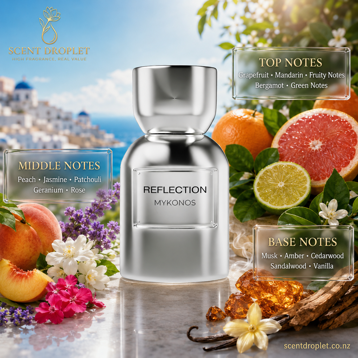 Reflection by Mykonos Extrait - notes infographic