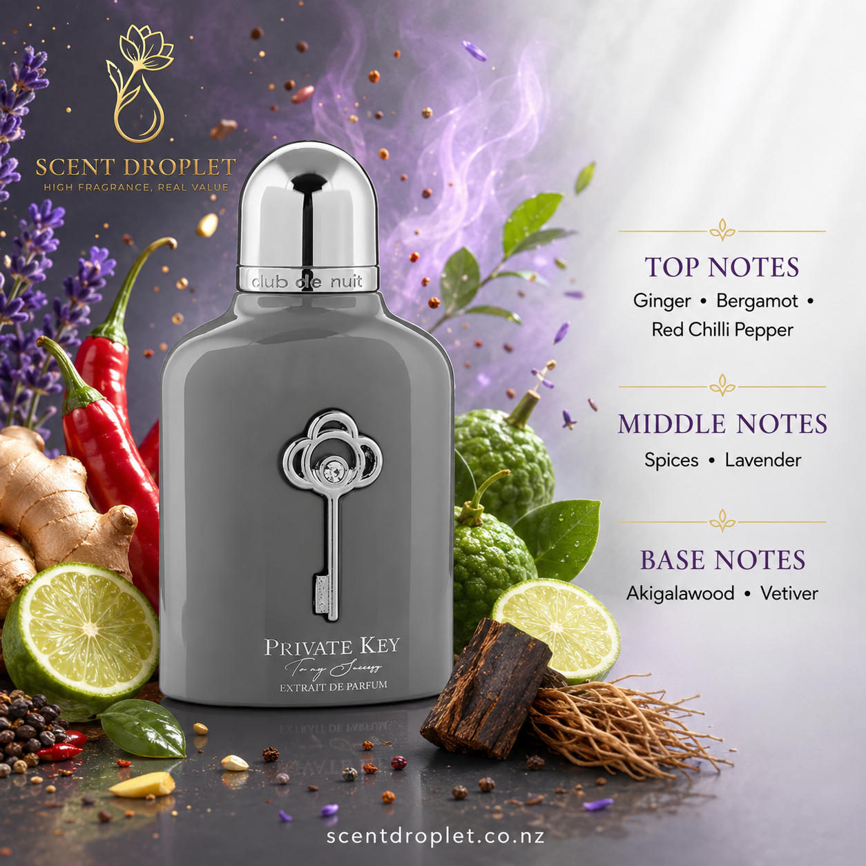 Private Key To My Success by Armaf Extrait fragrance notes - Ginger, Bergamot, Red Chilli Pepper, Spices, Lavender, Akigalawood, Vetiver