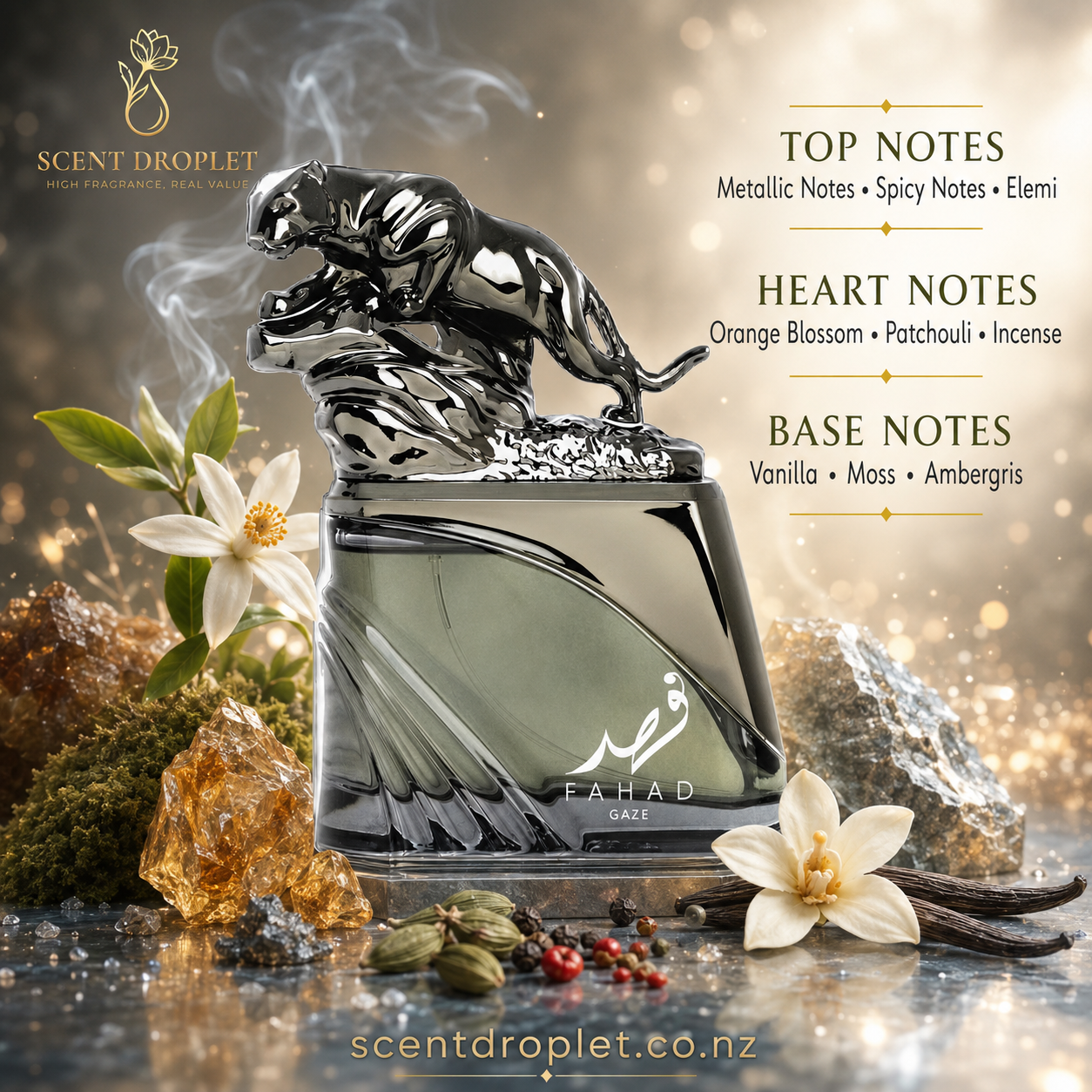 Fahad Gaze by Arabiyat Prestige - notes infographic