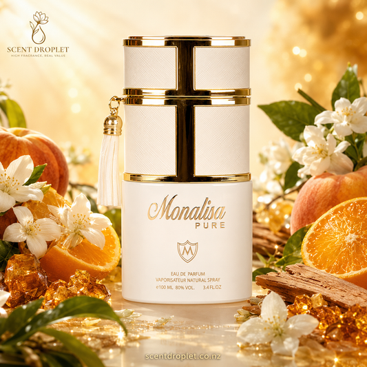 Monalisa Pure by Mahabub Eau de Parfum bottle with orange and peach