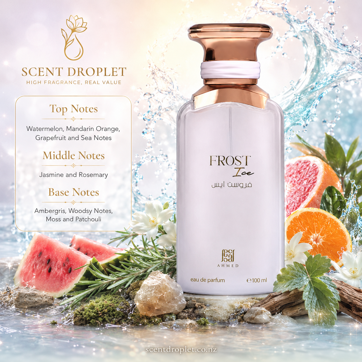 Frost Ice by Ahmed Al Maghribi EDP fragrance notes infographic