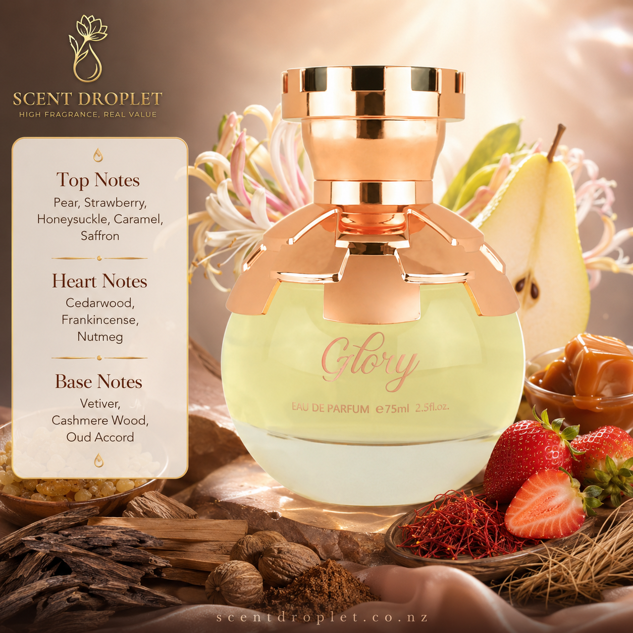 Glory by Ahmed Al Maghribi EDP fragrance notes infographic