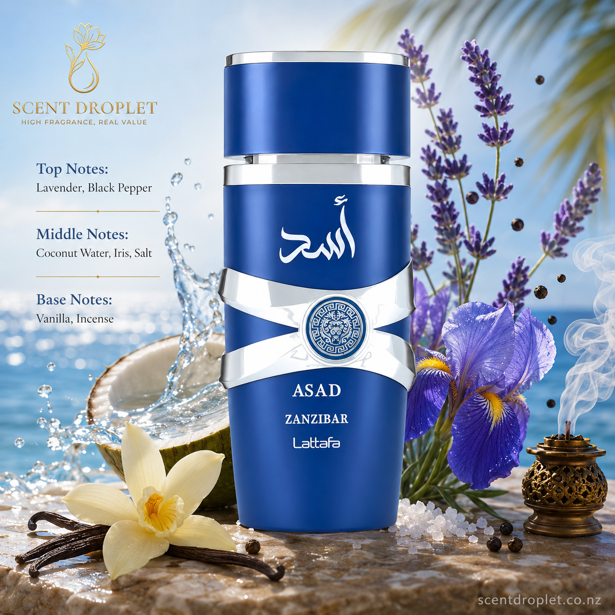 Asad Zanzibar by Lattafa Eau de Parfum with fragrance notes