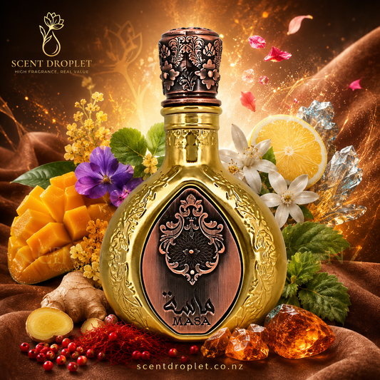 Masa by Lattafa Eau de Parfum bottle with ingredients