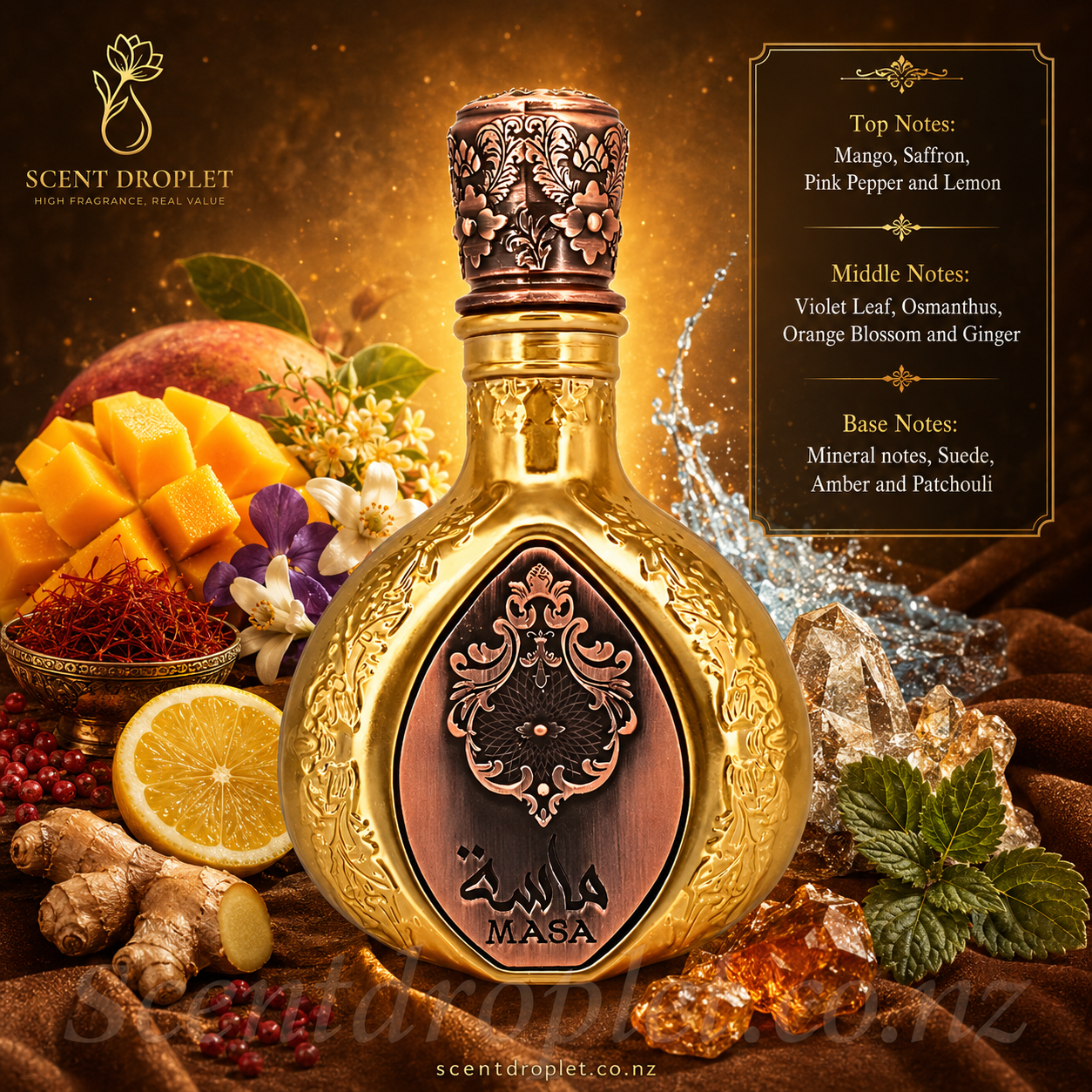 Masa by Lattafa Eau de Parfum bottle with fragrance notes
