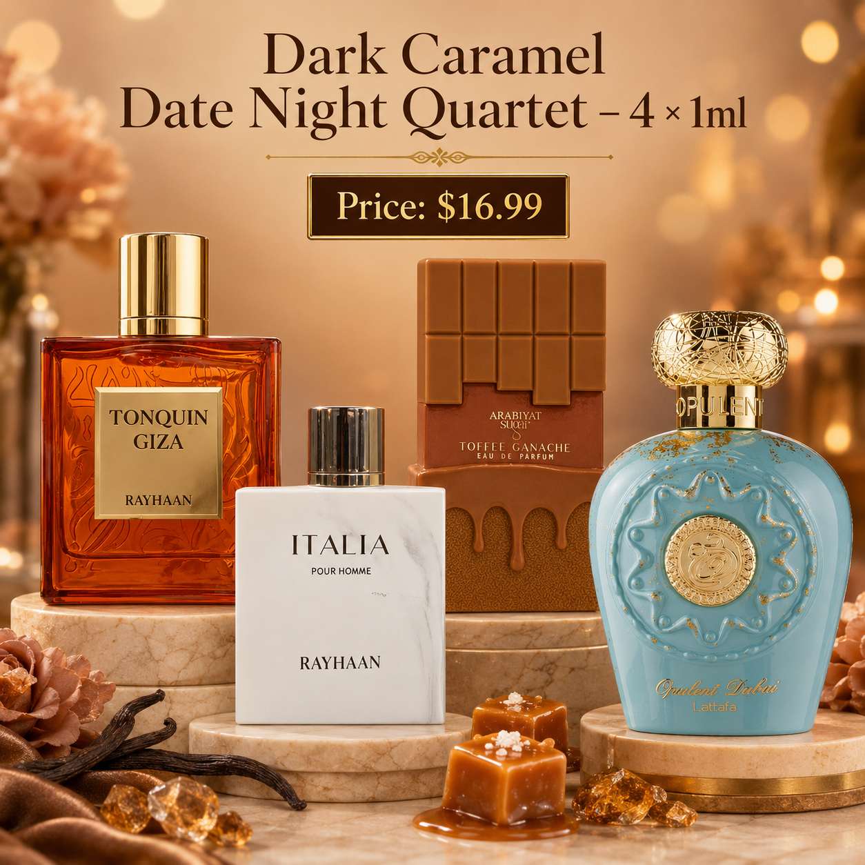 Dark Caramel Date Night Quartet – 4 × 1ml Perfume Decant Set