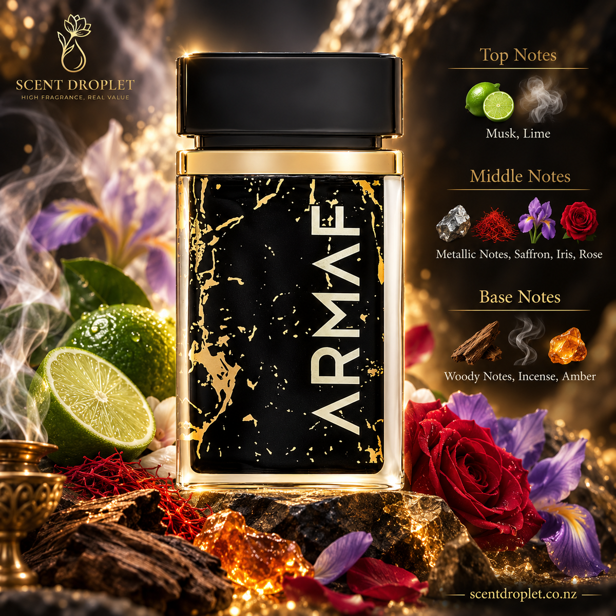 Armaf Ombre D'Or EDP bottle lifestyle shot