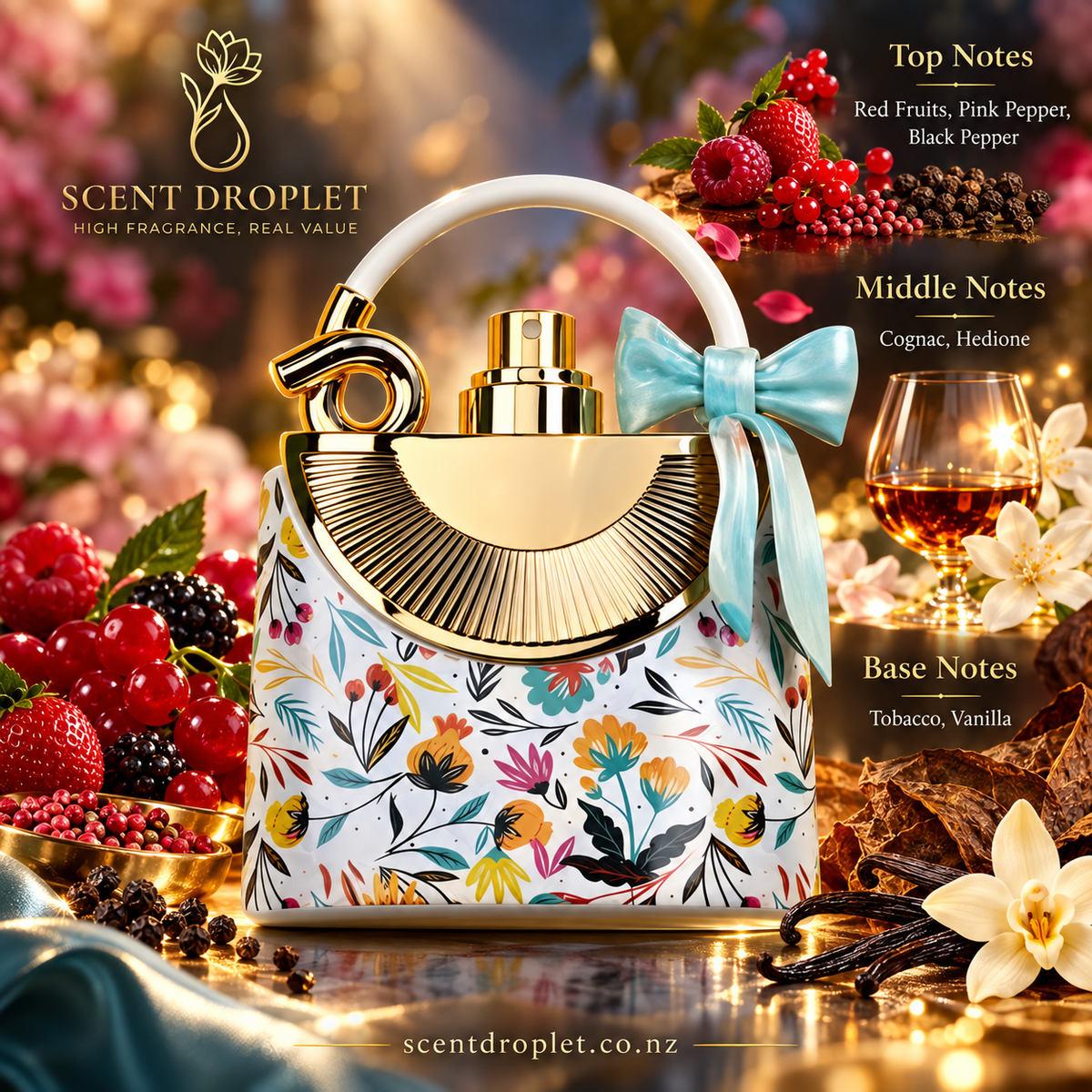 Fragrance World Nudo Exotic Flowers EDP with notes card