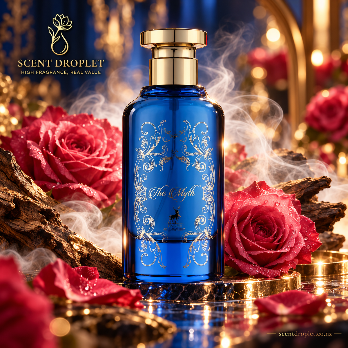 Maison Alhambra The Myth EDP bottle with roses