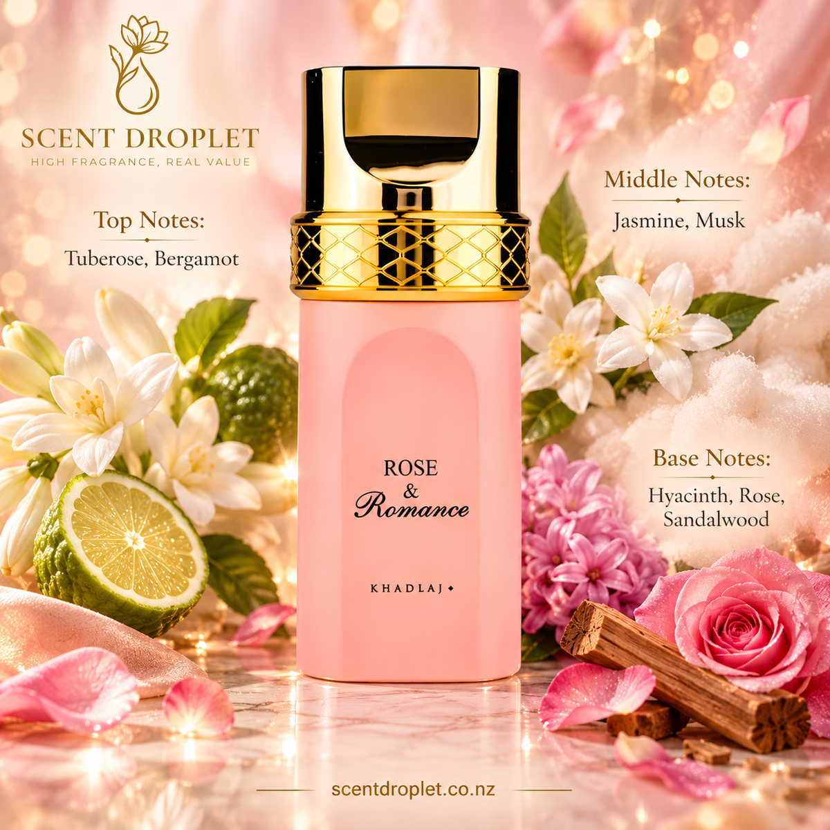 Khadlaj Rose & Romance In Gold EDP with notes card