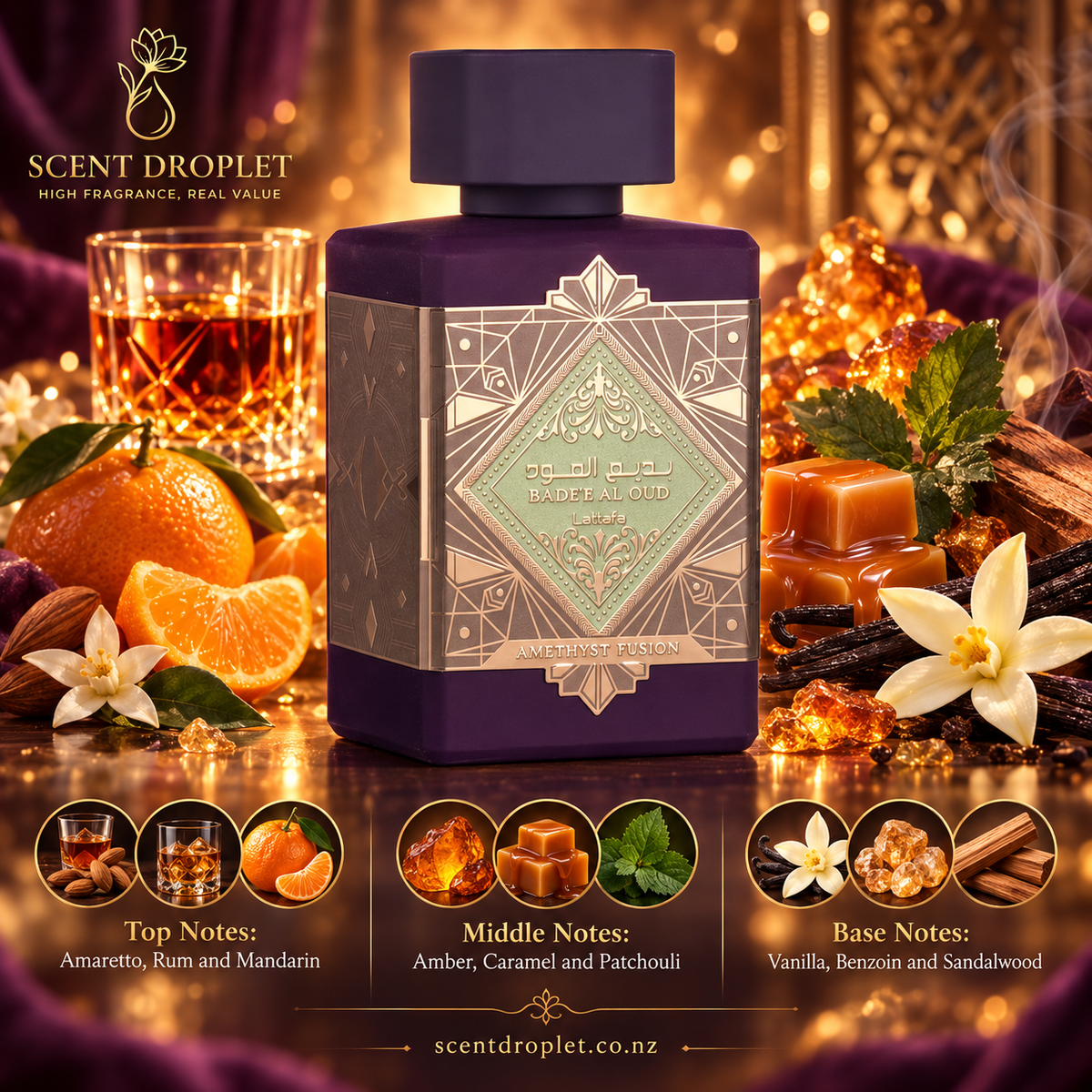 Badee Al Oud Amethyst Fusion by Lattafa EDP with fragrance notes