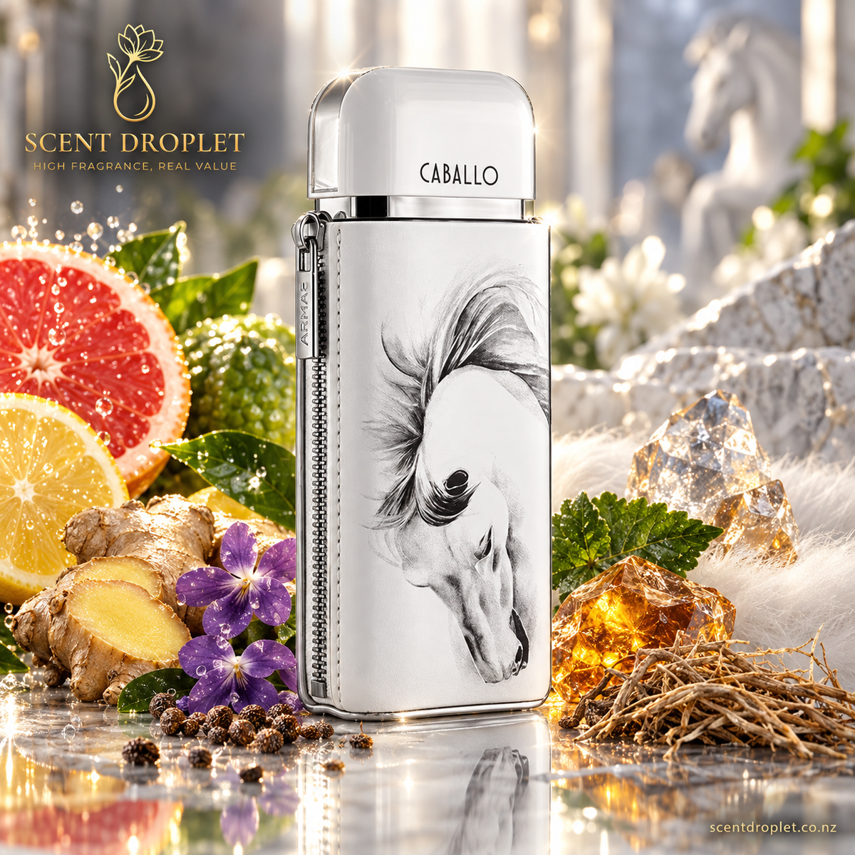 Caballo by Armaf bottle with grapefruit, lemon, ginger, violet and vetiver
