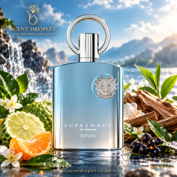 Supremacy In Heaven bottle with top, middle and base fragrance notes