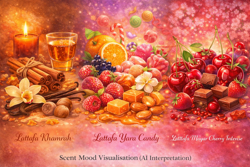 Dessert Hype Bundle (Khamrah, Yara Candy, Mayar Cherry Intense) – Decant